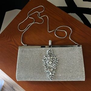 Authentic Badgley Mischka Jeweled Silver Clutch